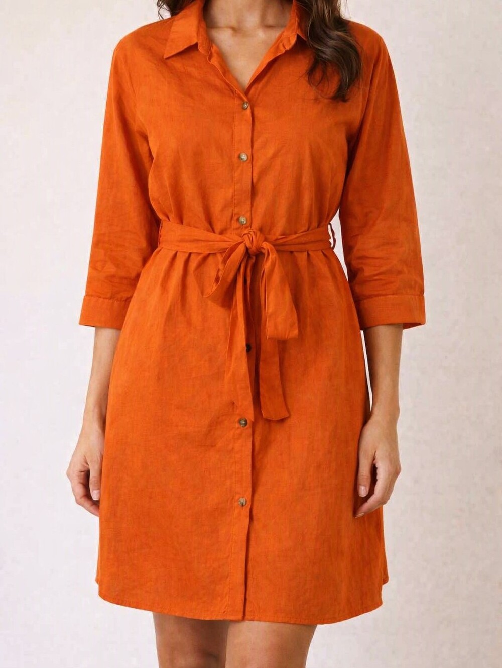 Women's Long-Sleeve Orange Button-Front Dress